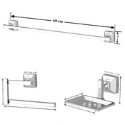 Plantex 304 Grade Stainless Steel Bathroom Accessories Set of 3 - Towel Hanger/Napking Holder/ Soap Holder for Bathroom - Squaro (Chrome)