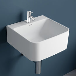 Plantex Ceramic Basin with Stainless Steel Pillar Cock/Wall Hung Basin/Deck Mount Tap/Basin for Bathroom - (Roma - Combo)