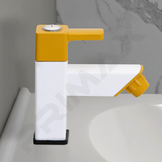 Primax PTMT EDS-123 Single Lever Pillar Cock/Table Top Wash Basin Tap/Water Faucet for Kitchen Sink (Yellow & White)