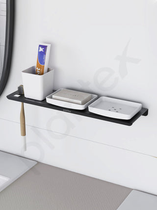 Plantex Stainless Steel with ABS Material Double Soap Dish/Stand with Tumbler Holder for Bathroom and Kitchen/Bathroom Accessories - Matt Black