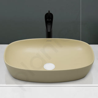 Plantex Basin for Bathroom/Ceramic Table Top Wash Basin/Over Counter Washbasin for Restaurant/Hotel (Matt Khaki, 23 x 14.5 x 5 Inch)