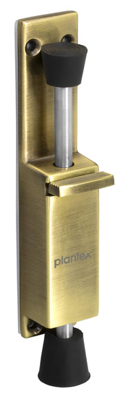 Plantex Kickdown Door Stopper Spring Loaded Telescopic Step On/Off Door Stopper Rubber, Adjustable Heavy Duty Door Locks Holder Stop/Release by Foot - (Brass Antique)