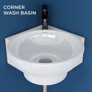 Plantex Ceramic White Corner Wash Basin/Wall Mount Basin for Bathroom/Corner Bathroom Basin/Glossy Small Sink with 10 Years Glaze Warranty by Plantex(Lily -14 x 14 x 5 Inch)