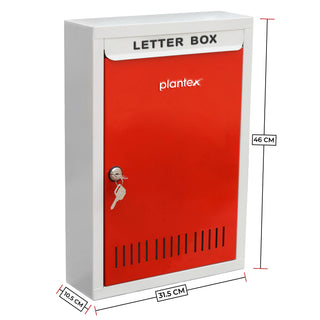 Plantex GI Steel Letter Box for Home/Suggestion Box for Office/Complaint Box/Mail Box/Post Box for Home Gate & with Secure Lock - (Red & Ivory) - Big Size Wall Mounted