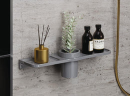 Plantex Double Soap Dish with Tumbler Holder/Acrylic Soap Stand with Tumbler for Bathroom/Soap Holder/Bathroom Accessories - Pack of 1 (VIG-119, Grey)
