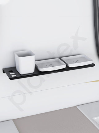 Plantex Stainless Steel with ABS Material Double Soap Dish/Stand with Tumbler Holder for Bathroom and Kitchen/Bathroom Accessories - Matt Black