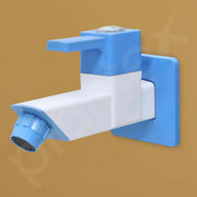 Plantex PTMT ES-111 Bib Cock Polished Water Tap For Bathroom With Water Saving Aerator/Bib Tap With Teflon Tape And Plastic Wall Flange (Blue & White)