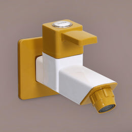 Plantex PTMT EDS-121 Single Lever Bib Cock for Bathroom with Water Saving Nozzle Attachment/Bib Tap with Plastic Wall Flange & Teflon Tape (Yellow and White)