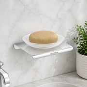 Plantex Stainless Steel Frosted Glass Soap Holder for Bathroom/Wall Mounted Soap Holder/Soap Bar Holder Bathroom Accessories - (Chrome)