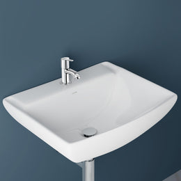 Plantex Ceramic Basin with Stainless Steel Pillar Cock/Wall Hung Basin/Deck Mount Tap/Basin for Bathroom - (Plano - Combo)