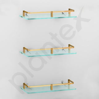 Plantex Heavy Duty Glass Shelf for Bathroom/Kitchen Storage Shelf Wall Mounted/Living Room Frosted Glass Shelf, (Brass Antique Finish - 12x6 Inches - Pack of 3)