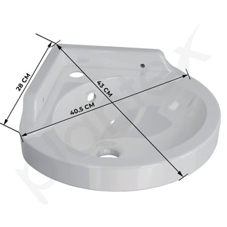 Plantex White Corner Wash Basin/Wall Mount Basin for Bathroom/Ceramic Tabletop Basin with 10 Years Glaze Warranty by Plantex/Small Corner Sink (Breva, 14.5 x 14.5 x 5 Inch)