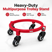 Plantex Cylinder Trolley with Wheels/Heavy Duty GI Steel Gas Stand with 4 Caster Wheels/Cylinder Stand for Home/Kitchen/Restaurant/LPG Gas Stand Trolley (Red, Pack of 1)