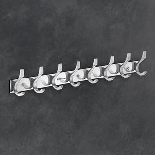 Plantex Aluminum Wall Hanger with 8 Hooks for Walls of Bathroom/Kitchen - Door Hooks for Clothes/Towel/Keys - Pack of 3 (8 Hooks, Chrome)
