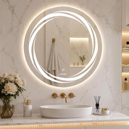 Plantex Glass Lighting Mirror With 3 Lighting Option/Smart Wall Mount Mirror Shatterproof For Living Room/Bedroom/Dressing Room - Round Shape (24 Inch), White