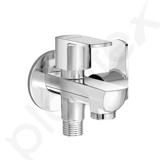 Plantex Two Way Tap for Washing Machine/Quarter Turn 2 in 1 Bib Cock/Wash Basin tap with Teflon Tape and Wall Flange/2 Way Bathroom Tap with Brass Spindle -(Saga-Chrome)