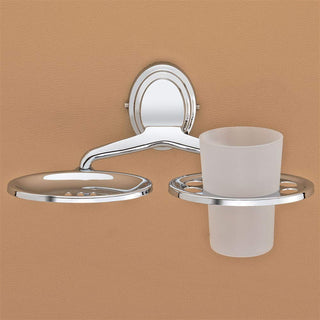 Plantex 304 Grade Stainless Steel 2 in1 Soap Dish with Tumbler Holder/Soap Stand/Tooth Brush Holder/Bathroom Accessories Pack of 3, Cubic (Chrome)