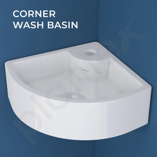 Plantex White Ceramic Corner Washbasin/Wall Mount Basin for Bathroom/Wall Hung Wash Basin/Small Corner Sink/10 Years Glaze Warranty by Plantex (Cornia - 16 x 16 x 10 Inch)
