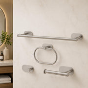 Plantex Stainless Steel Self Adhesive 16 inch Towel Holder/Napkin Holder/Paper Holder/Robe Hook for Bathroom/Bathroom Accessories - 4 Pcs Combo (Matt)