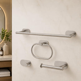 Plantex Stainless Steel Self Adhesive 16 inch Towel Holder/Napkin Holder/Paper Holder/Robe Hook for Bathroom/Bathroom Accessories - 4 Pcs Combo (Matt)