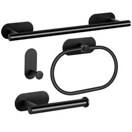 Plantex Stainless Steel Self-Adhesive Bathroom Accessories Set - 16 Inch Towel Holder, Napkin/Paper Holder, Robe Hook - 4pcs Combo (Black)