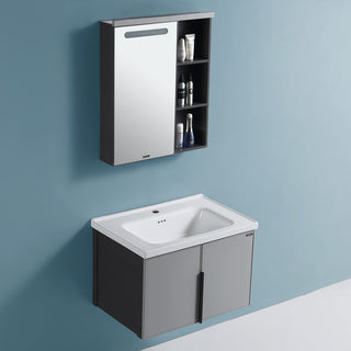 Plantex Aluminum Bathroom Vanity Cabinet Set/LED Light Glass Mirror Cabinet/Ceramic Basin for Bathroom - Wall Mount (Grey)