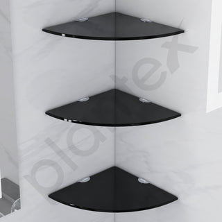 Plantex Glass Corner Shelf for Bathroom/Living Room/Kitchen Corner Shelf, Wall Mount/Glass Shelf for Bathroom Wall (9x9 Inches, Black, Pack of 3)