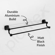 Plantex Space Aluminium Double Towel Rod/Towel Hanger for Bathroom/Towel Stand/Bathroom Accessories (24 inch - Black Powder Coated)
