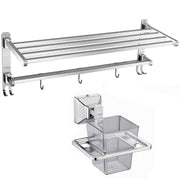 Plantex Heavy-Duty Stainless Steel Dual Folding Towel Rack/Holder/Towel Stand/304 Grade Stainless Steel Tooth Brush Holder/Tumbler Holder/Bathroom Accessories (Chrome)
