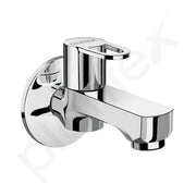 Plantex Short Body Bib Cock/Wall Mount Tap for Wash Basin with Teflon Tape & Wall Flange - Pack of 1 (Flip, Chrome)