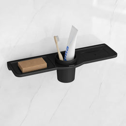 Plantex Double Soap Dish with Tumbler Holder/Acrylic Soap Stand with Tumbler for Bathroom/Soap Holder/Bathroom Accessories - Pack of 1 (VIB-119, Black)