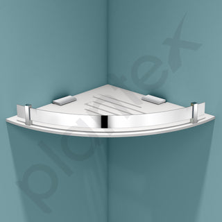 Plantex Corner Shelf for Bathroom Acrylic/Wall Mounted Storage Shelf with Stainless Steel Railings/Bathroom Accessories (White, 12x12 Inches)