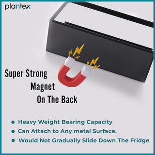 Plantex Carbon Steel Magnetic Spice Rack For Refrigerator,Spice Storage Fridge Shelf For Kitchen,Easy To Use,Drill Free-Bathroom Accessories-Wall Mount & Railing Mount, Floating Shelves (Black)