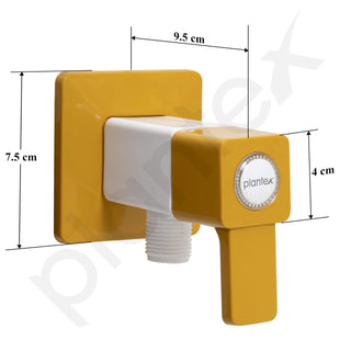 Plantex PTMT EDS-124 Single Way Angle Valve with Wall Flange & Teflon Tape for Bathroom/Angular Stop Cock (Yellow & White)