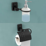 Plantex 304 Grade Stainless Steel Washroom Set of 2 - Toilet Paper Holder/Stand/Liquid Soap Dispenser - Darcy (Black)