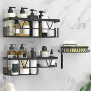 Plantex Bathroom Organiser Without Drill/Self Adhesive Bathroom Shelves and Soap Holder with Hooks/Multipurpose Shelf/Soap Stand - Combo (Black)