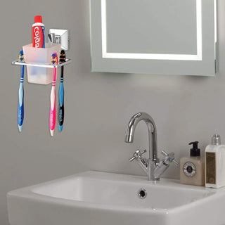 Plantex Stainless Steel 304 Grade Squaro Tooth Brush Holder/Tumbler Holder/Bathroom Accessories(Chrome) - Pack of 1