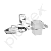 Plantex 2 in 1 Soap Dish with Tumbler Holder/304 Grade Stainless Steel Soap Holder with Toothbrush Holder/Bathroom Accessories - Pack of 1 (Chrome)