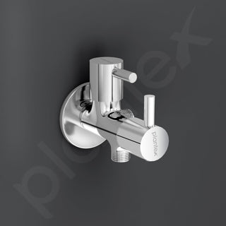 Plantex Brass Spindle 2 Way Angle Valve with Wall Flange and Teflon Tape/Angle Cocke for Bathroom/Water Tap-(Mks-1276-Chrome)