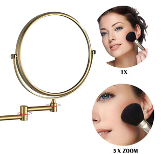 Plantex Brass And 304 Grade Stainless Steel Body Two-Sided 360° Swivel Mirror/Bathroom Mirror/Makeup Mirror/Vanity Mirror Wall Mounted (8 Inches/Brass Antique) - Round