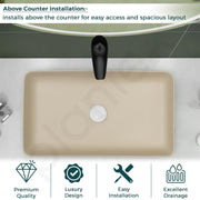 Plantex Ceramic Table Top Wash Basin/Rectangle Basin for Bathroom/Over Counter Washbasin for Restaurant/Hotel (Matt Khaki, 24 x 14 x 4.5 Inch)