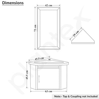 Plantex Wall Mount Vanity Cabinet with Washbasin and Mirror/Corner Wash Basin with Unbrekable Cabinet Full Set for Bathroom (461 - Brown)