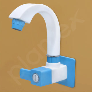 Plantex ABS Plastic ES-115 Single Lever Sink Cock 360 Degree Swivel Spout for Kitchen Faucet/Water Saving Aerator with Plastic Flange (Blue & White)