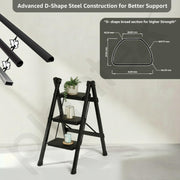 Plantex 3 Step Ladder for Home Use/Wide Anti-Slip Heavy-Duty Step Stool/Lightweight Kitchen Ladder 3 Step (Black)
