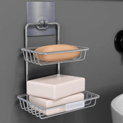 Plantex Self Adhesive Soap Holder for Bathroom/Stainless Steel Soap Case/2 Layer Soap Storage/Bathroom Accessories - Pack of 4 (Chrome)