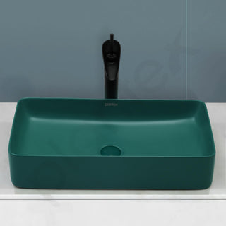 Plantex Basin for Bathroom/Ceramic Table Top Wash Basin/Over Counter Washbasin for Restaurant/Hotel (Rectangle - Matt Green, 24 x 14 x 4.5 Inch)
