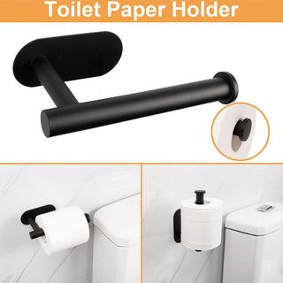 Plantex Stainless Steel Self-Adhesive Bathroom Accessories Set - 16 Inch Towel Holder, Napkin/Paper Holder, Robe Hook - 4pcs Combo (Black)