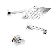 Plantex Shower Combo Set for Bathroom/Brass Single Knob Diverter/Bath Tub Spout/8x8 Inch Ultra Slim Overhead Shower/12-Inch Shower Arm - Chrome
