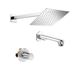 Plantex Shower Combo Set for Bathroom/Brass Single Knob Diverter/Bath Tub Spout/8x8 Inch Ultra Slim Overhead Shower/12-Inch Shower Arm - Chrome