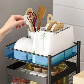 Plantex Vegetables Basket for Kitchen/Fruit Trolley for Kitchen/Kitchen Vegetable Storage Rack/Stainless Steel Vegetable Stand/Trolley with Wheels (Black) (GI Metal)